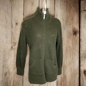 Pilcro Anthropologie Zip Front Longline Cardigan Sweater Size S Green Wool Blend